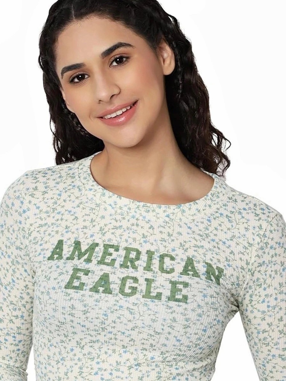 American Eagle Floral Thermal Long-Sleeve Shirt